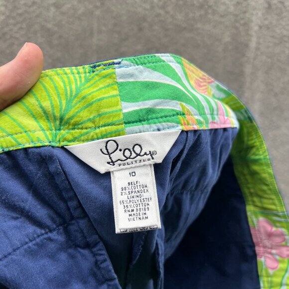 Lilly Pulitzer Pants Womens 10 Blue Corduroy Cotton Spandex Tropical Waist Trim - Picture 8 of 10